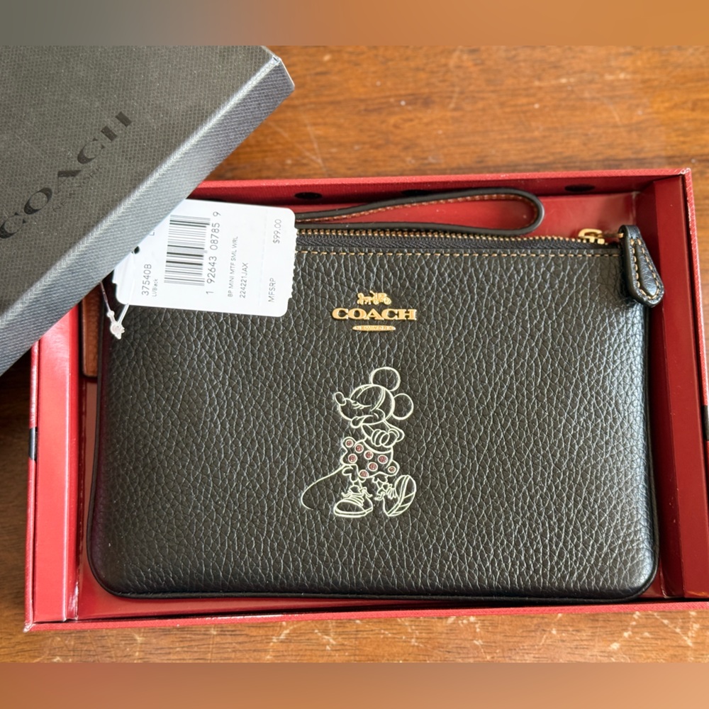 Coach x Disney Le Minnie Mouse Wristlet - Black Leather (New in Box)